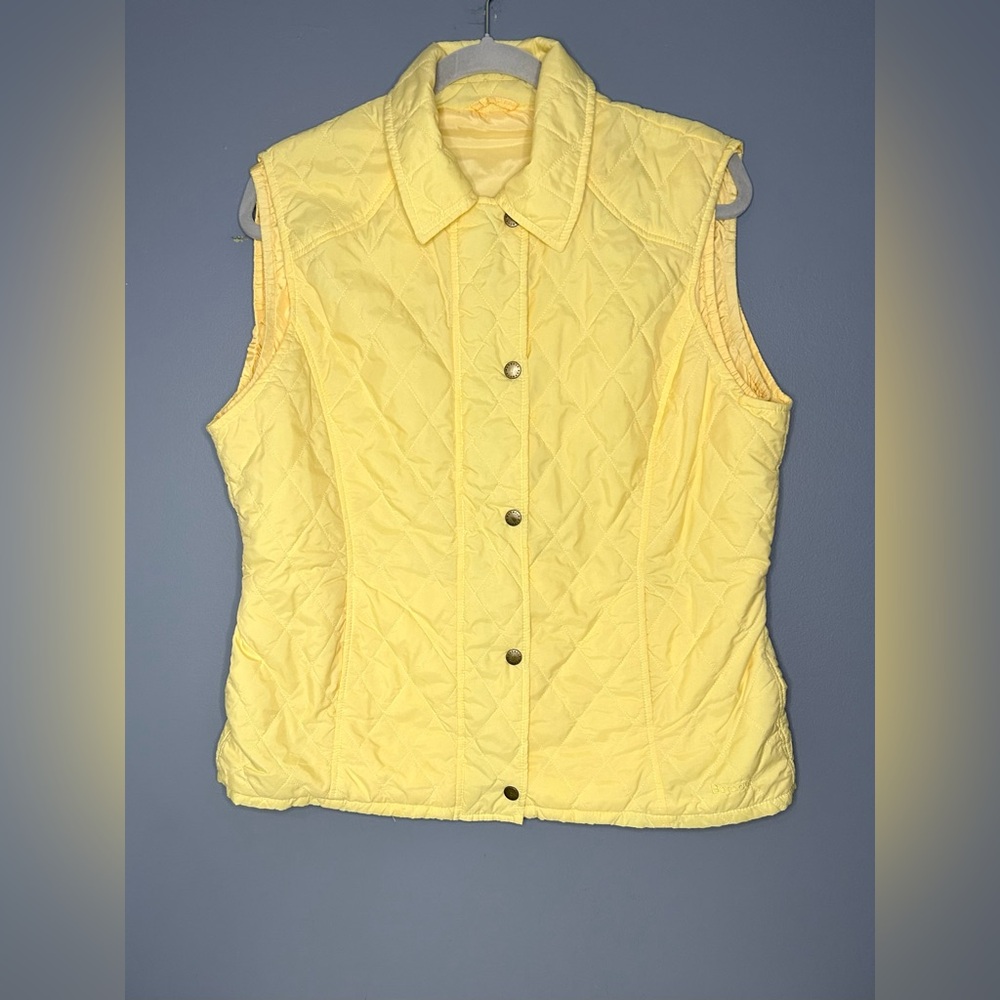 Barbour Quilted Gilet‎ Jacket Vest Women's 14 Butter Yellow Lightweight Spring